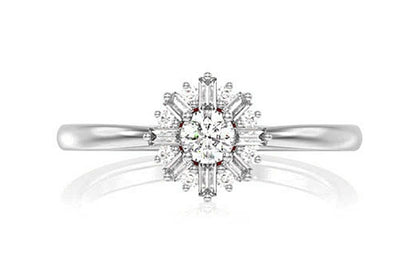 INEL ROTUND CU DIAMANTE, FORMAT BAGUETTE, AUR MASIV DE 14K, 0.35CT