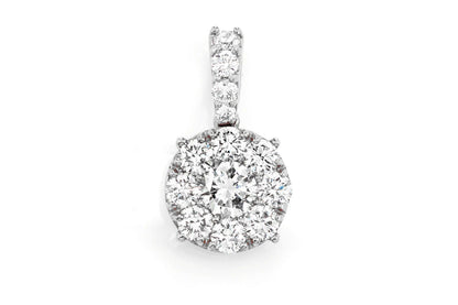 ROUND DIAMOND CLUSTER PENDANT 14K SOLID GOLD 1.00CTW