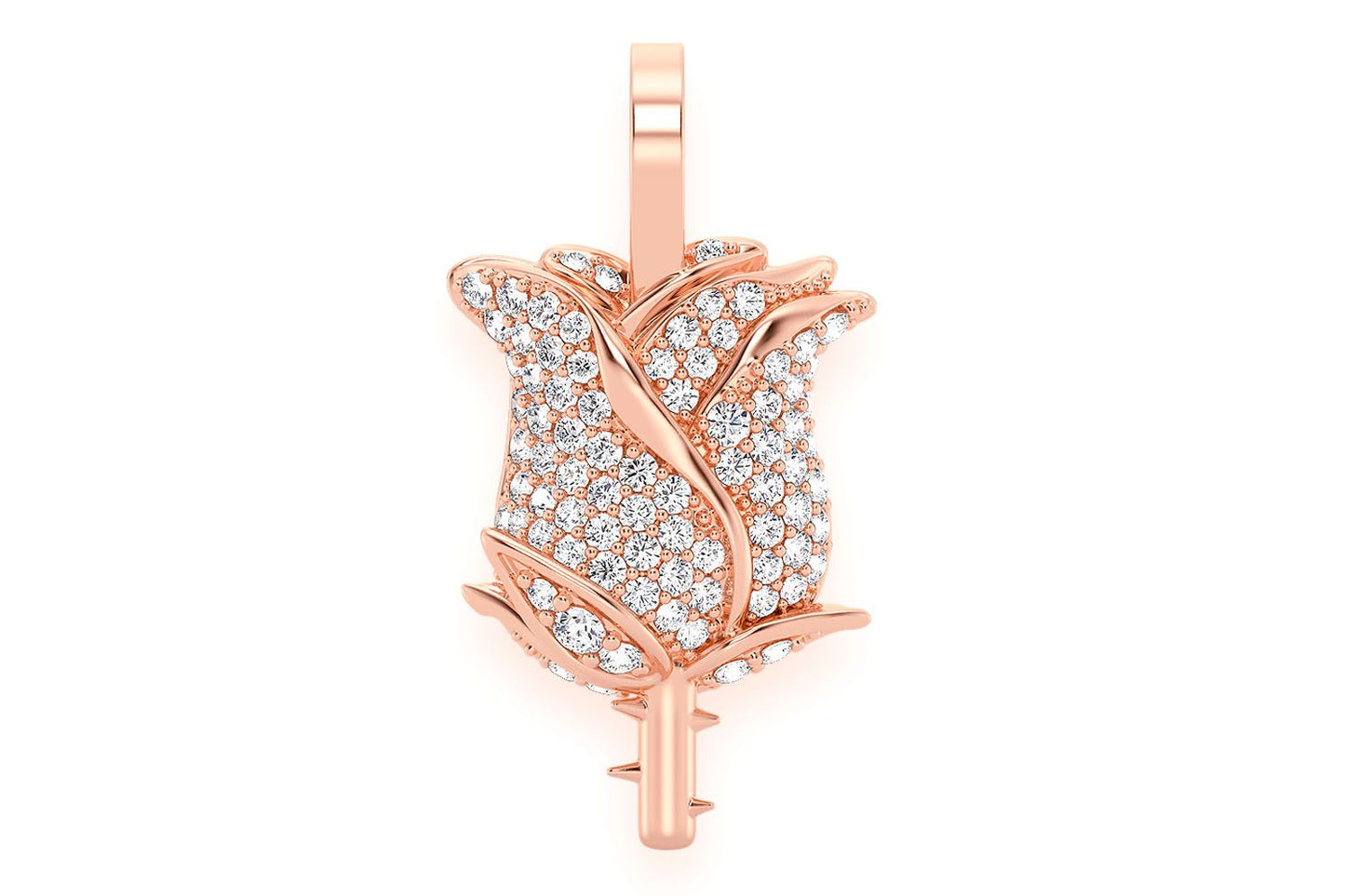 PANDANT CU FLORI DE TRANDAFIR CU DIAMANT, AUR MASIV DE 14K, 0.33CT