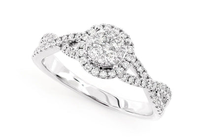 ROUND MOSAIC TWISTED HALO DIAMOND RING 14K SOLID GOLD 0.55CTW