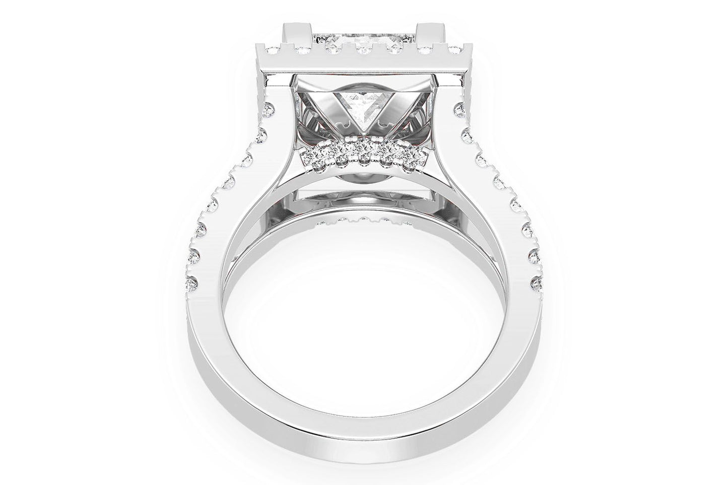 3.00CT PRINCESS SOLITAIRE - TWO ROW SPLIT - DIAMOND ENGAGEMENT RING