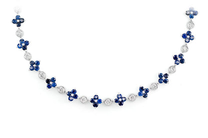 SAPPHIRE FLOWER AND DIAMOND BEZEL NECKLACE 14K SOLID GOLD 1.65CTW