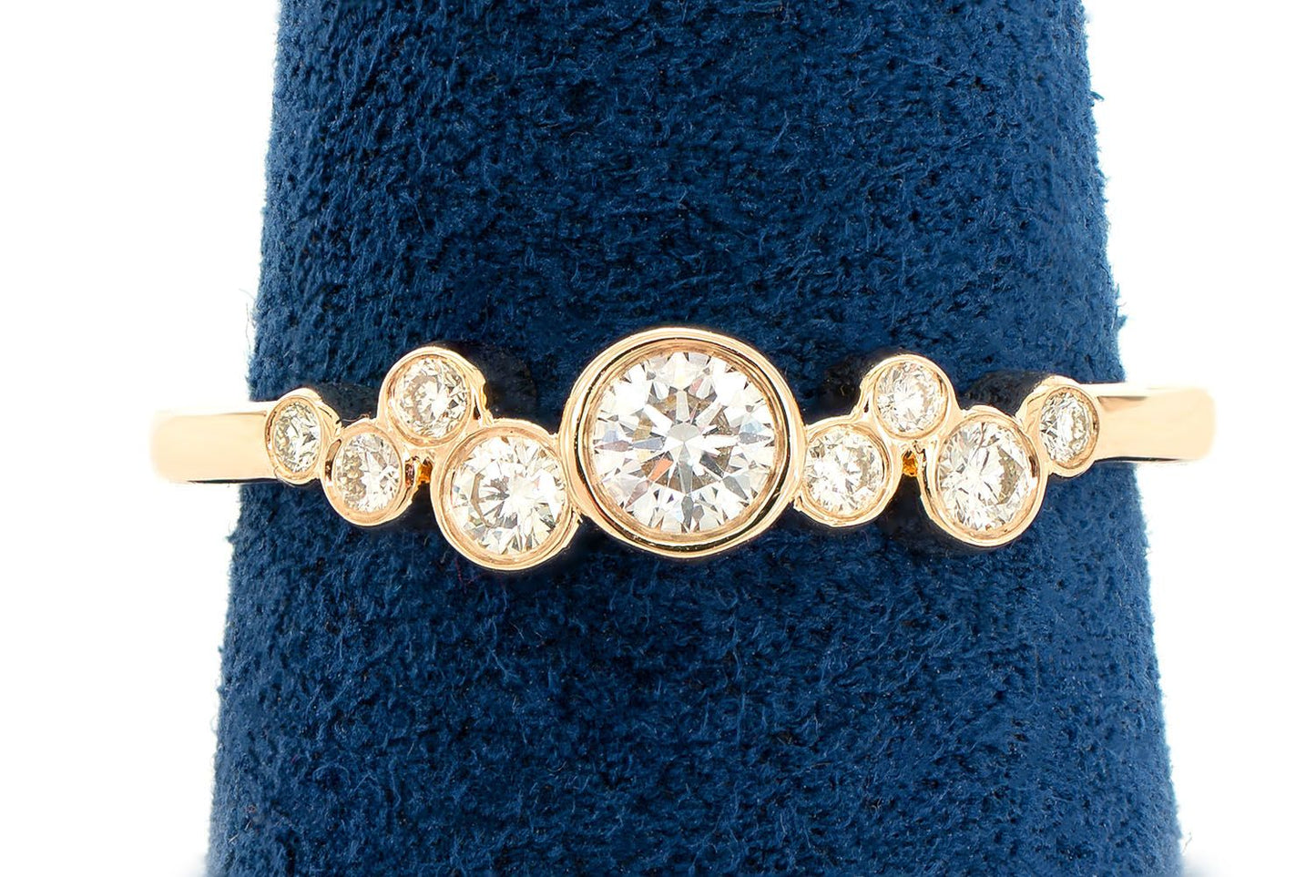9 STONE GRADUATED BEZEL DIAMOND RING 14K SOLID GOLD 0.35CTW