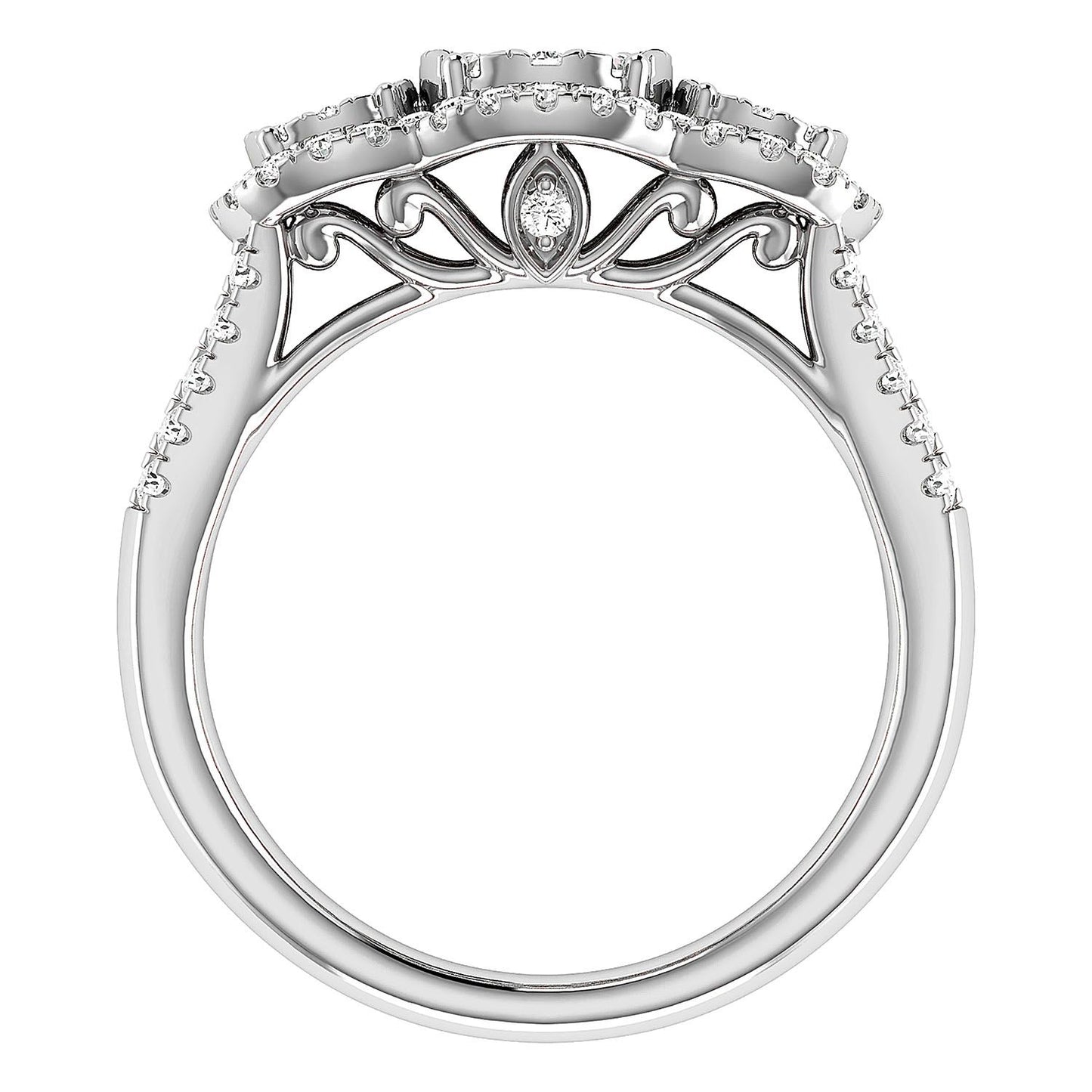 3 STONE CLUSTER SPLIT SHANK DIAMOND ENGAGEMENT RING 0.85CTW - 14K SOLID GOLD