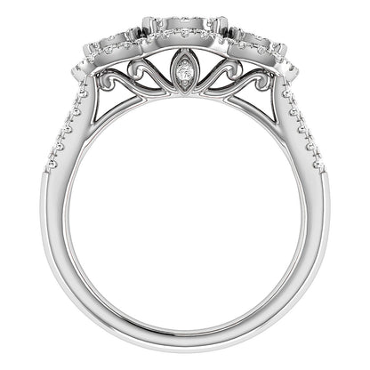 3 STONE CLUSTER SPLIT SHANK DIAMOND ENGAGEMENT RING 0.85CTW - 14K SOLID GOLD