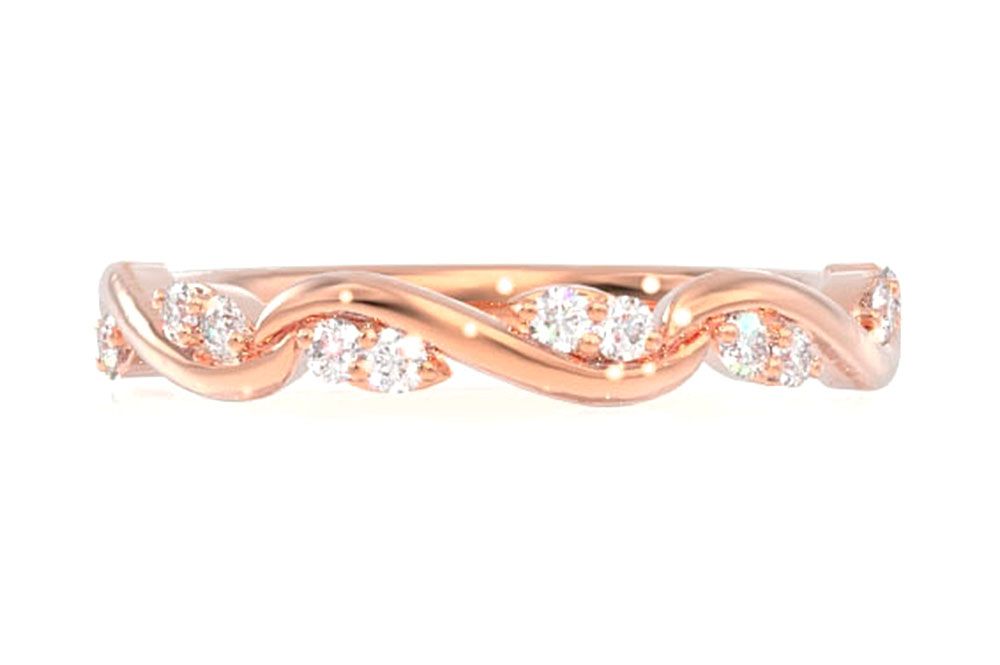 LEAF ON VINE DIAMOND BAND 14K SOLID GOLD 0.10CTW