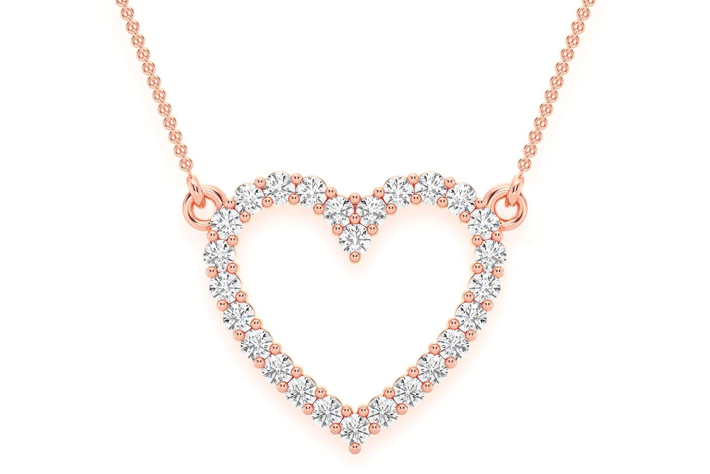 OPEN HEART DIAMOND NECKLACE CONNECTED 14K SOLID GOLD 0.35CTW