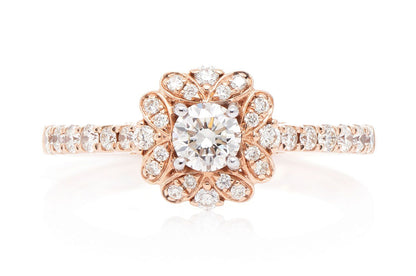 ROUND FLORAL HALO DIAMOND RING 14K SOLID GOLD 0.75CTW
