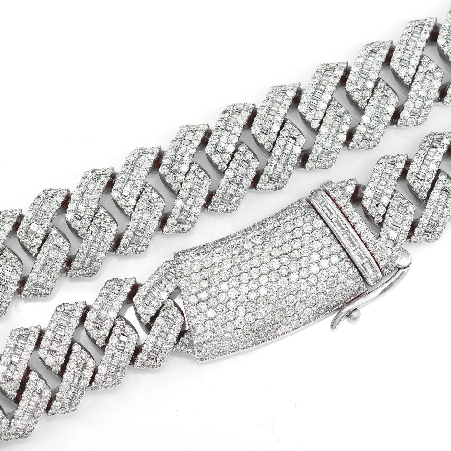 20MM RAISED BAGUETTE DIAMOND CUBAN LINK NECKLACE 14K SOLID GOLD 55.10CTW