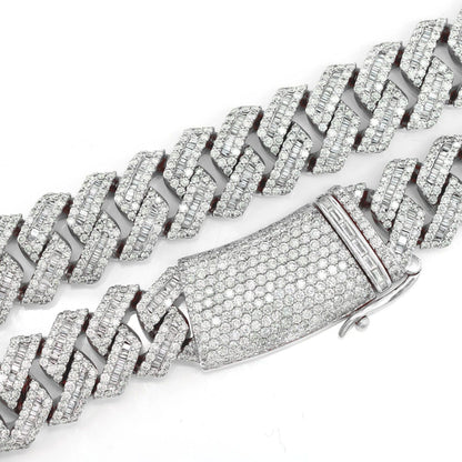 20MM RAISED BAGUETTE DIAMOND CUBAN LINK NECKLACE 14K SOLID GOLD 55.10CTW