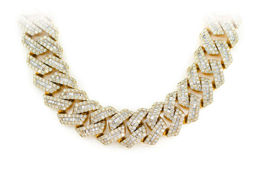 20MM RAISED BAGUETTE DIAMOND CUBAN LINK NECKLACE 14K SOLID GOLD 55.10CTW