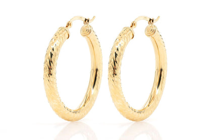 4MM DIAMOND-CUT HOOP EARRINGS 14K SOLID GOLD MEDIUM