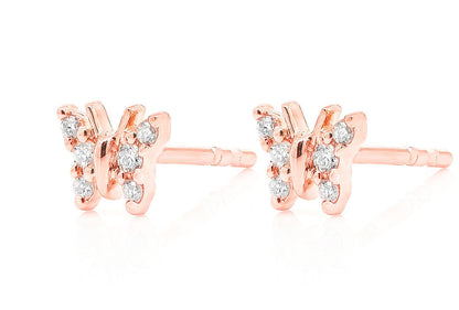 BUTTERFLY STUD DIAMOND EARRINGS 14K SOLID GOLD 0.10CTW