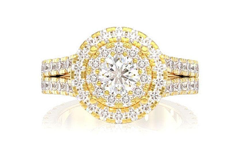 DOUBLE HALO SPLIT SHANK DIAMOND ENGAGEMENT RING 2.50CTW - 14K SOLID GOLD