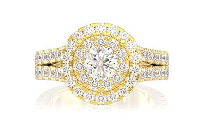 DOUBLE HALO SPLIT SHANK DIAMOND ENGAGEMENT RING 2.50CTW - 14K SOLID GOLD