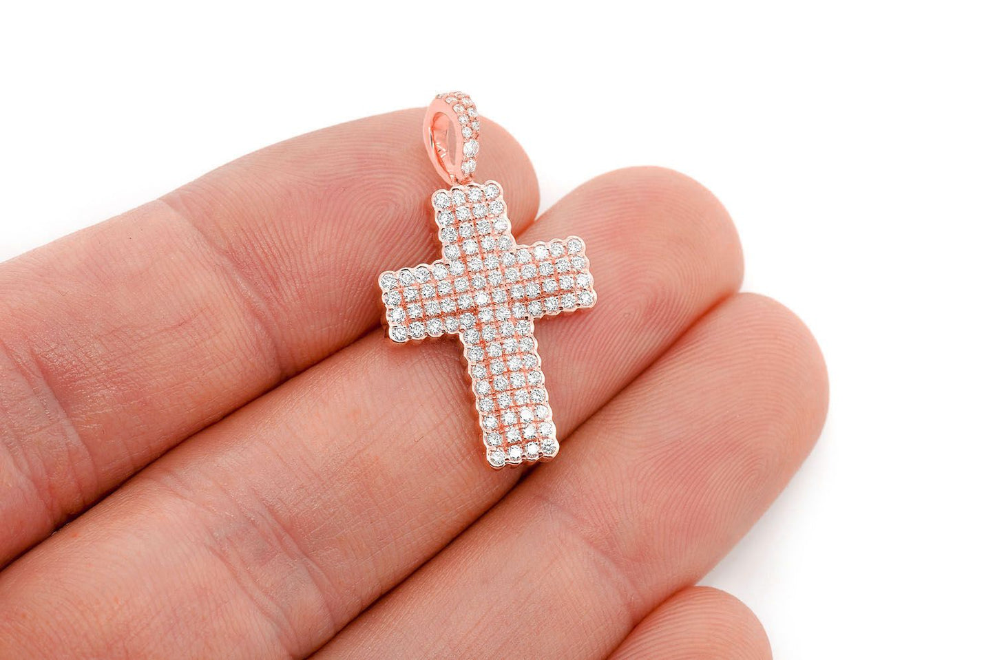 HALF BEZEL CROSS DIAMOND PENDANT 14K SOLID GOLD 0.75CTW