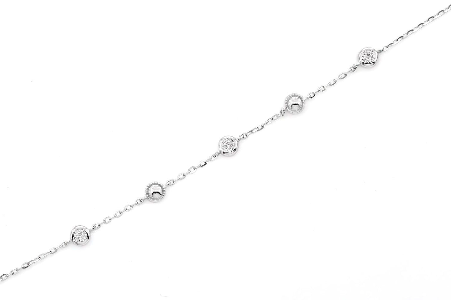 BEAD & BEZEL DIAMOND BRACELET 14K SOLID GOLD 0.05CTW