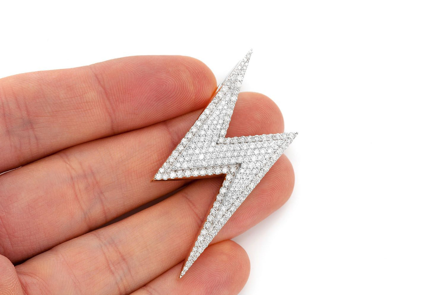 LIGHTNING BOLT DOUBLE LAYER DIAMOND PENDANT 14K SOLID GOLD 2.75CTW