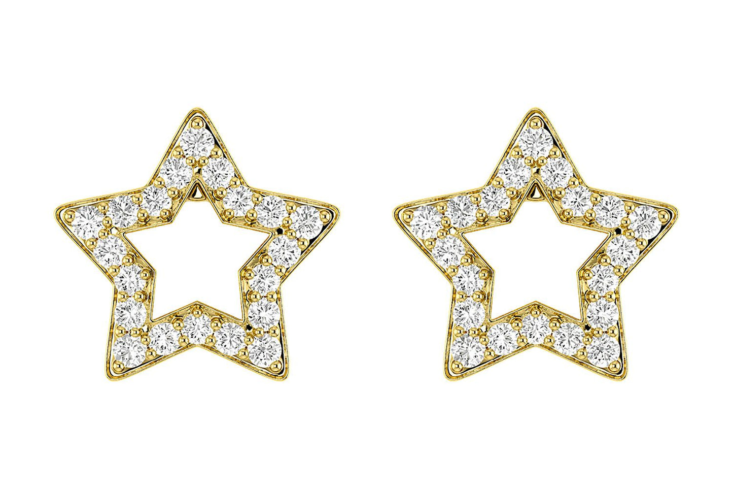 OPEN STAR DIAMOND STUD EARRINGS 14K SOLID GOLD 0.20CTW