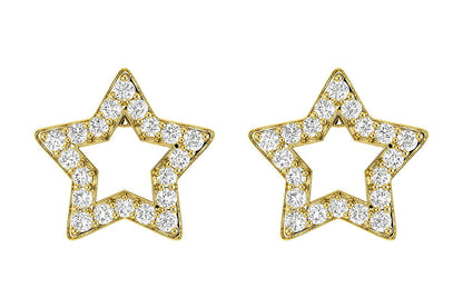 OPEN STAR DIAMOND STUD EARRINGS 14K SOLID GOLD 0.20CTW