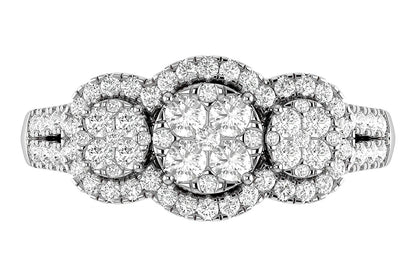 3 STONE CLUSTER SPLIT SHANK DIAMOND ENGAGEMENT RING 0.85CTW - 14K SOLID GOLD