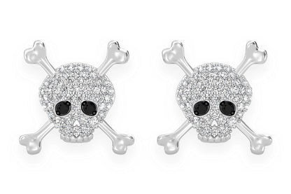SKULL & CROSSBONES DIAMOND EARRINGS 14K SOLID GOLD 0.50CTW
