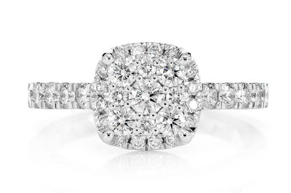 1.00CTW SQUARE CLUSTER HALO - DIAMOND ENGAGEMENT RING