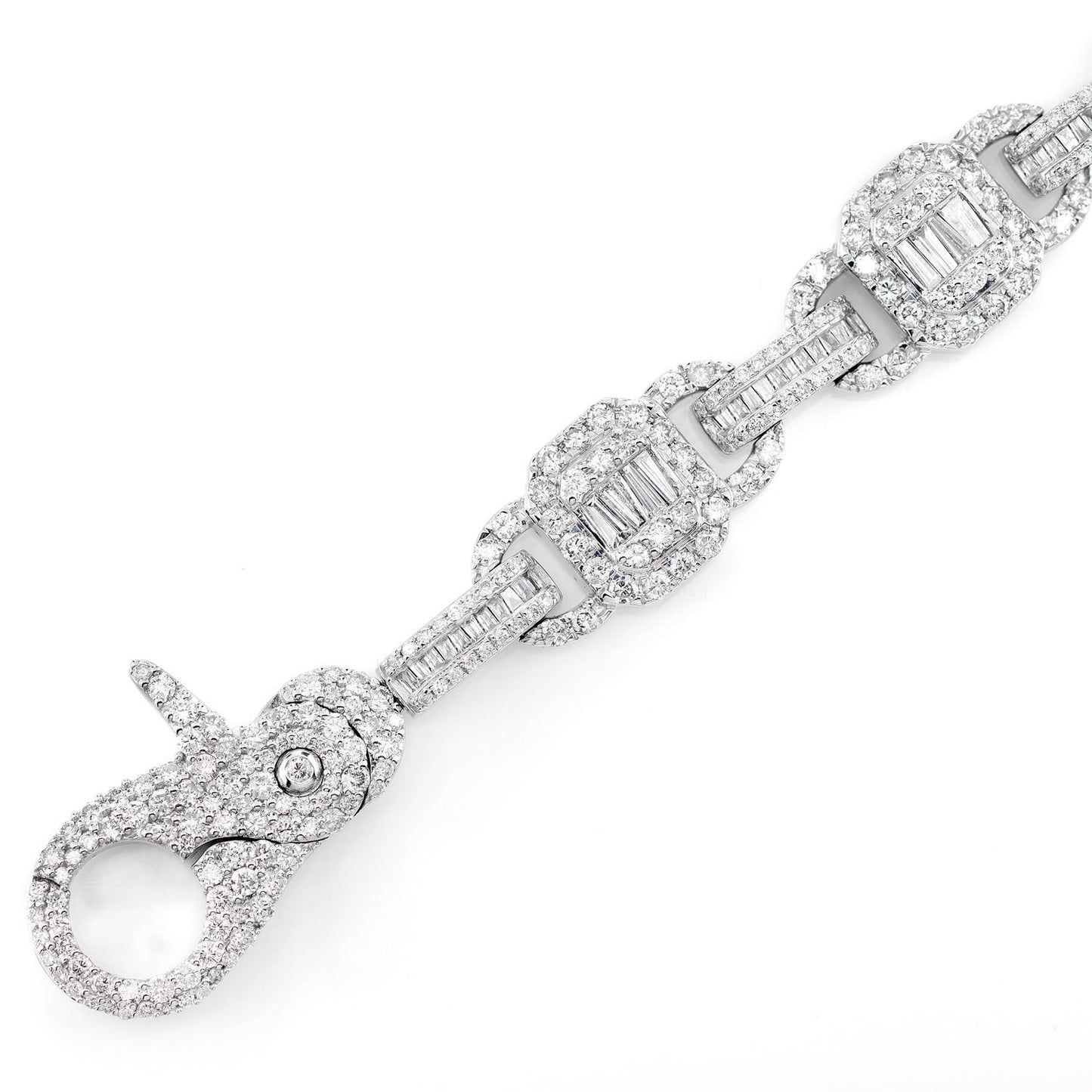 SQUARE FRAME BAGUETTE AND ROUND DIAMOND LINK BRACELET SOLID GOLD 9.00CTW