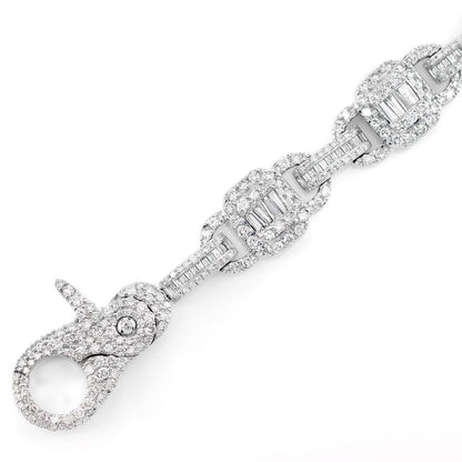 SQUARE FRAME BAGUETTE AND ROUND DIAMOND LINK BRACELET SOLID GOLD 9.00CTW