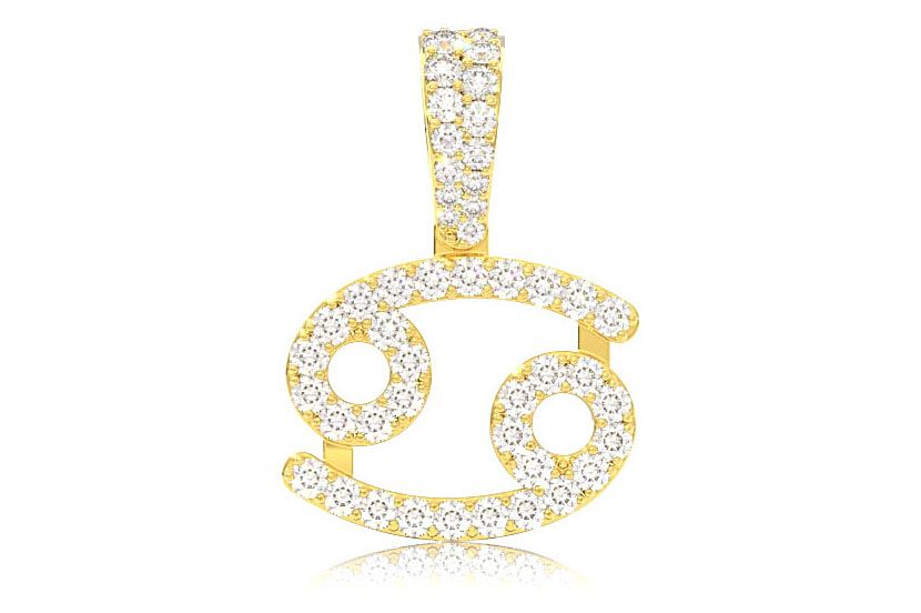 CANCER ZODIAC DIAMOND PENDANT 14K SOLID GOLD 0.87CTW