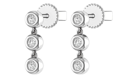 TRIPLE BEZEL DIAMOND DANGLE EARRINGS 14K SOLID GOLD 0.15CTW