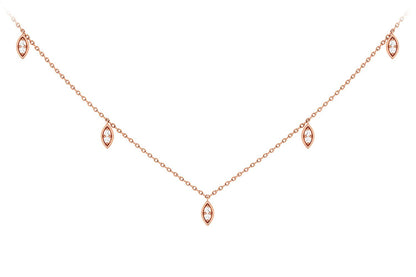 MARQUISE SHAPED DANGLING DIAMOND STATION NECKLACE 14K SOLID GOLD 0.12CTW