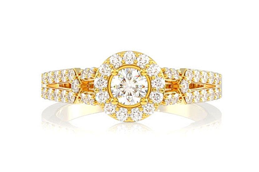0.95CTW SOLITAIRE HALO UNDER SCROLL DIAMOND ENGAGEMENT RING 14K SOLID GOLD