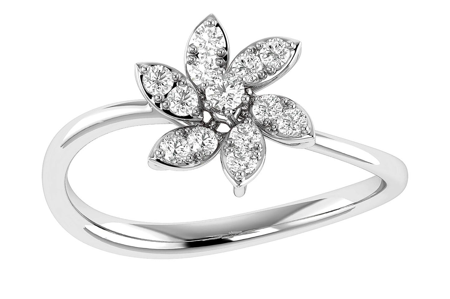 INEL CU DIAMANT ȘI FLOARE, AUR MASIV DE 14K, 0.25CT