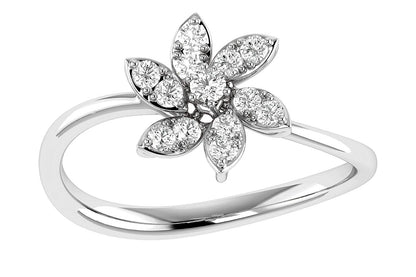 INEL CU DIAMANT ȘI FLOARE, AUR MASIV DE 14K, 0.25CT