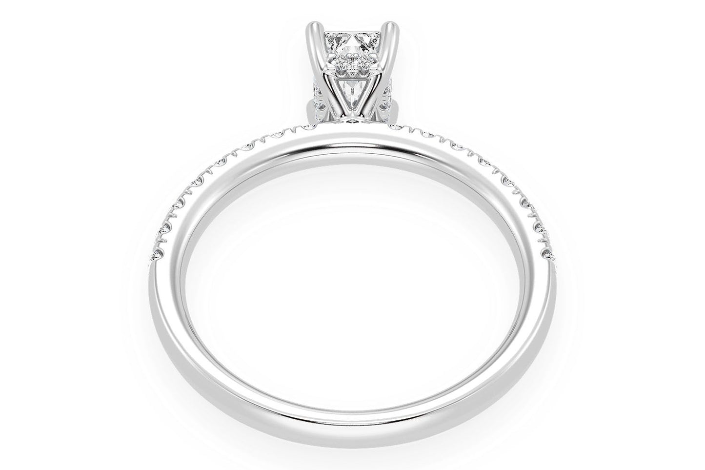 THINN - 0.50CT EMERALD SOLITAIRE - ONE ROW UNDER HALO - DIAMOND ENGAGEMENT RING