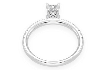 THINN - 0.50CT EMERALD SOLITAIRE - ONE ROW UNDER HALO - DIAMOND ENGAGEMENT RING