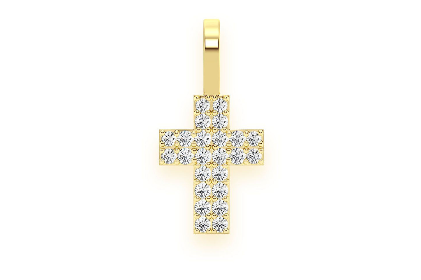 TWO ROW CROSS DIAMOND PENDANT 14K SOLID GOLD 0.25CTW