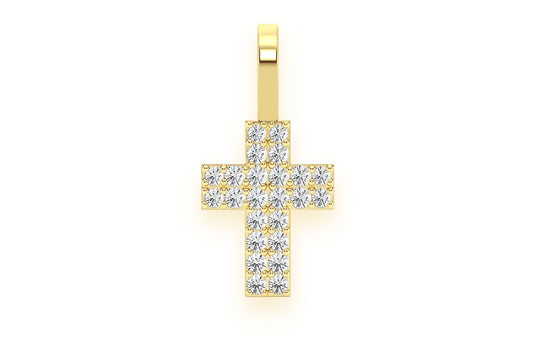 TWO ROW CROSS DIAMOND PENDANT 14K SOLID GOLD 0.25CTW