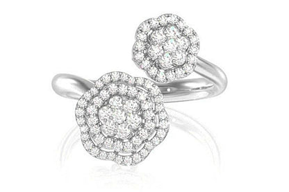 INEL CU DIAMANTE DUBLU HALO FLORAL, AUR MASIV DE 14K, 0.40CT