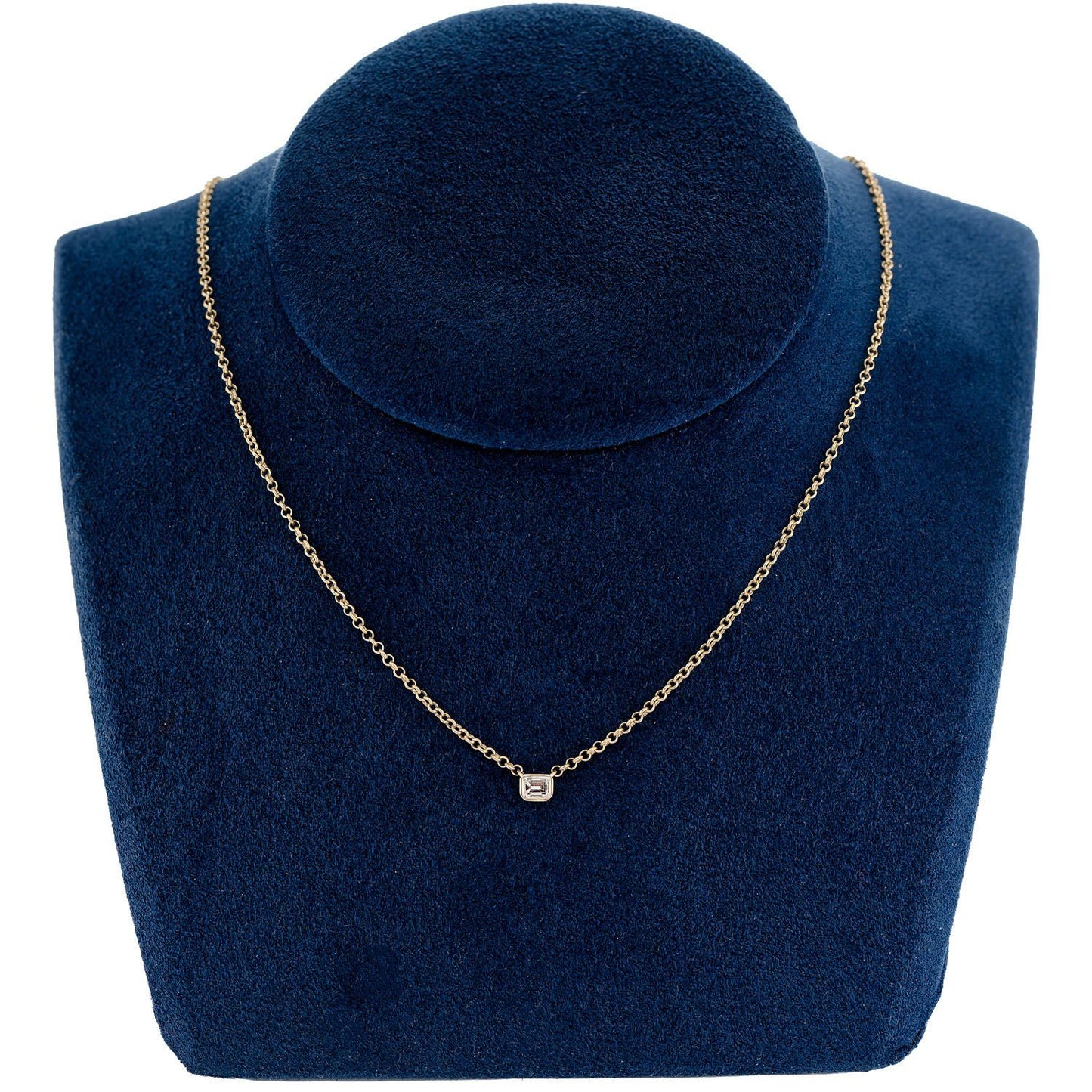 Pandantiv Solitaire cu Ramă Baghetă, Colier Aur Masiv de 14K, 0.09CT