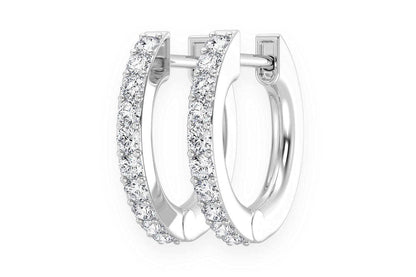 HOOP HALF DIAMOND EARRINGS 14K SOLID GOLD 0.10CTW