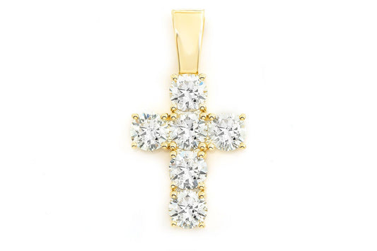 6 STONE CROSS DIAMOND PENDANT 14K SOLID GOLD 3.00CTW