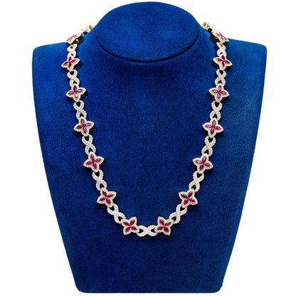 RUBY DIAMOND MARQUISE FLOWER INFINITY LINK NECKLACE SOLID GOLD 33.75CTW
