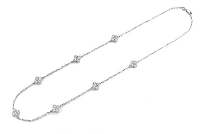 DIAMOND MILGRAIN CLOVER STATION NECKLACE 14K SOLID GOLD 2.35CTW