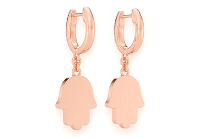 HAMSA DANGLING DIAMOND EARRINGS 14K SOLID GOLD 0.50CTW