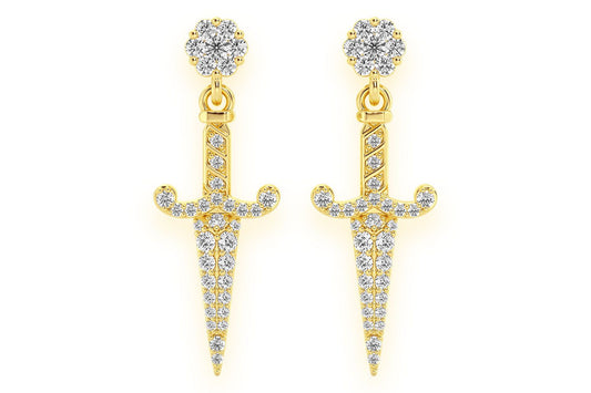 ANCIENT SWORD DANGLING DIAMOND EARRINGS 14K SOLID GOLD 0.70CTW