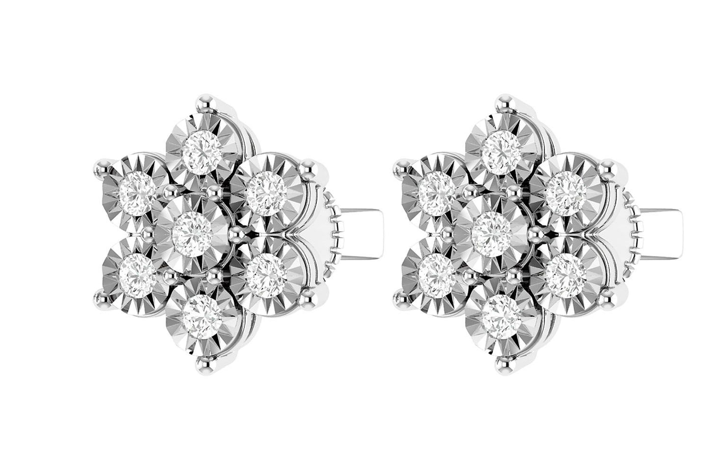 6 POINT DIAMOND FLOWER STUD EARRINGS 14K SOLID GOLD 0.65CTW