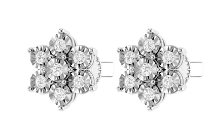 6 POINT DIAMOND FLOWER STUD EARRINGS 14K SOLID GOLD 0.65CTW