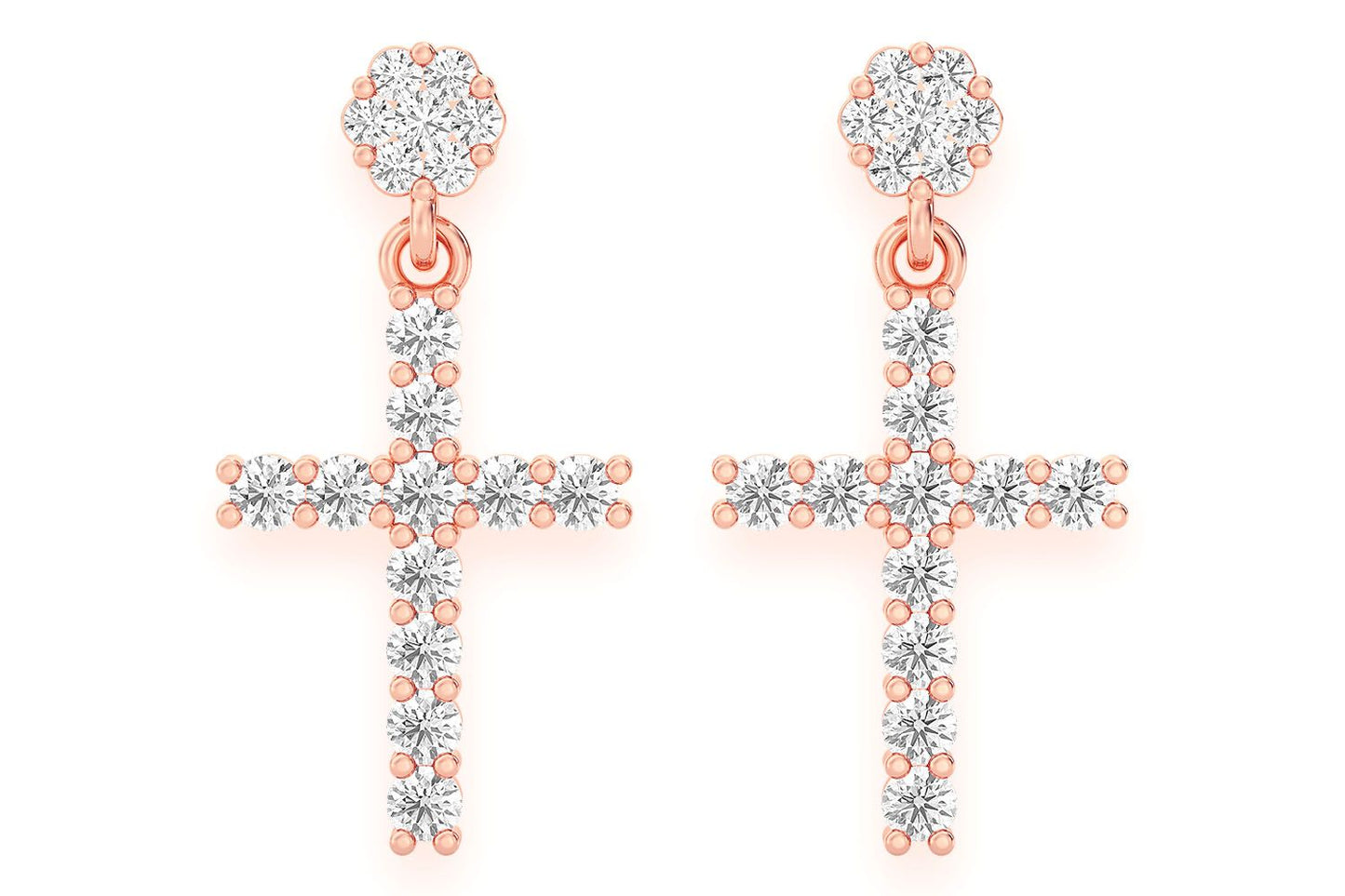 CROSS DANGLING STUD DIAMOND EARRINGS 14K SOLID GOLD 1.25CTW